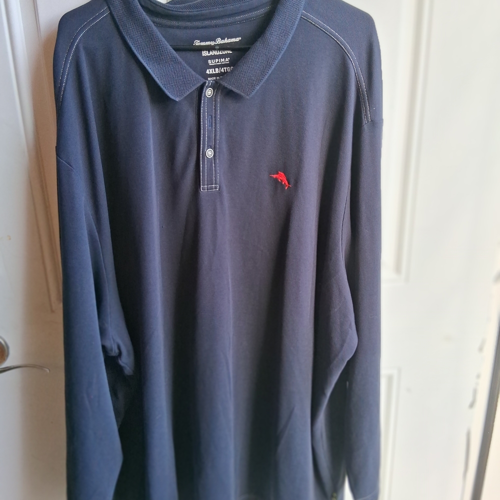 Tommy Bahama Navy Long Sleeve Polo with Red Marlin Logo